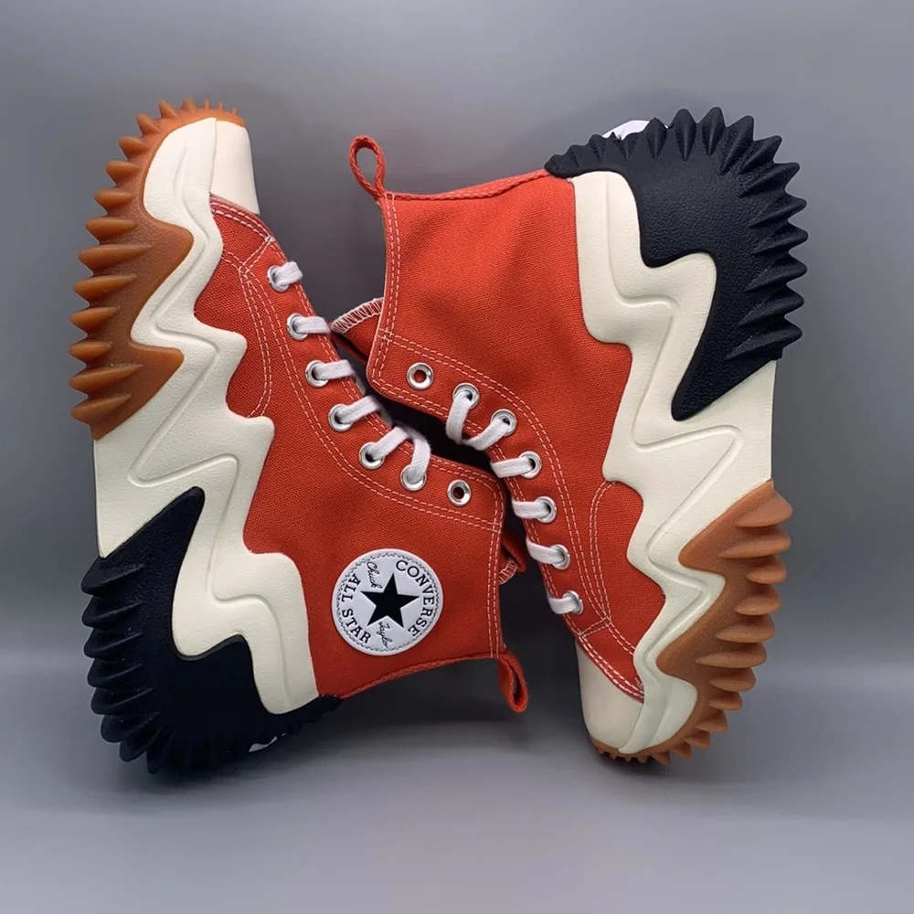 Converse Orange, White & Black Platform Run Star Hike Motion High Top Sneakers